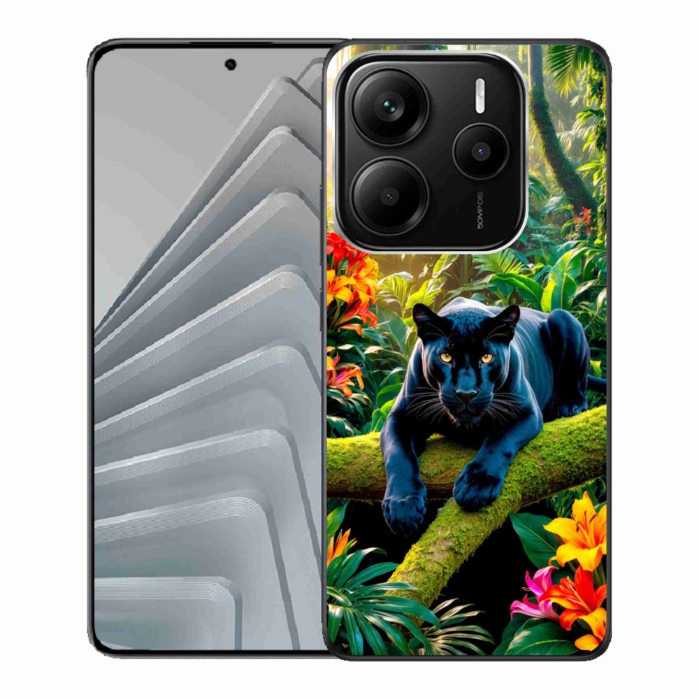 Gelový kryt mmCase na Xiaomi Redmi Note 14 5G - černý panter v džungli