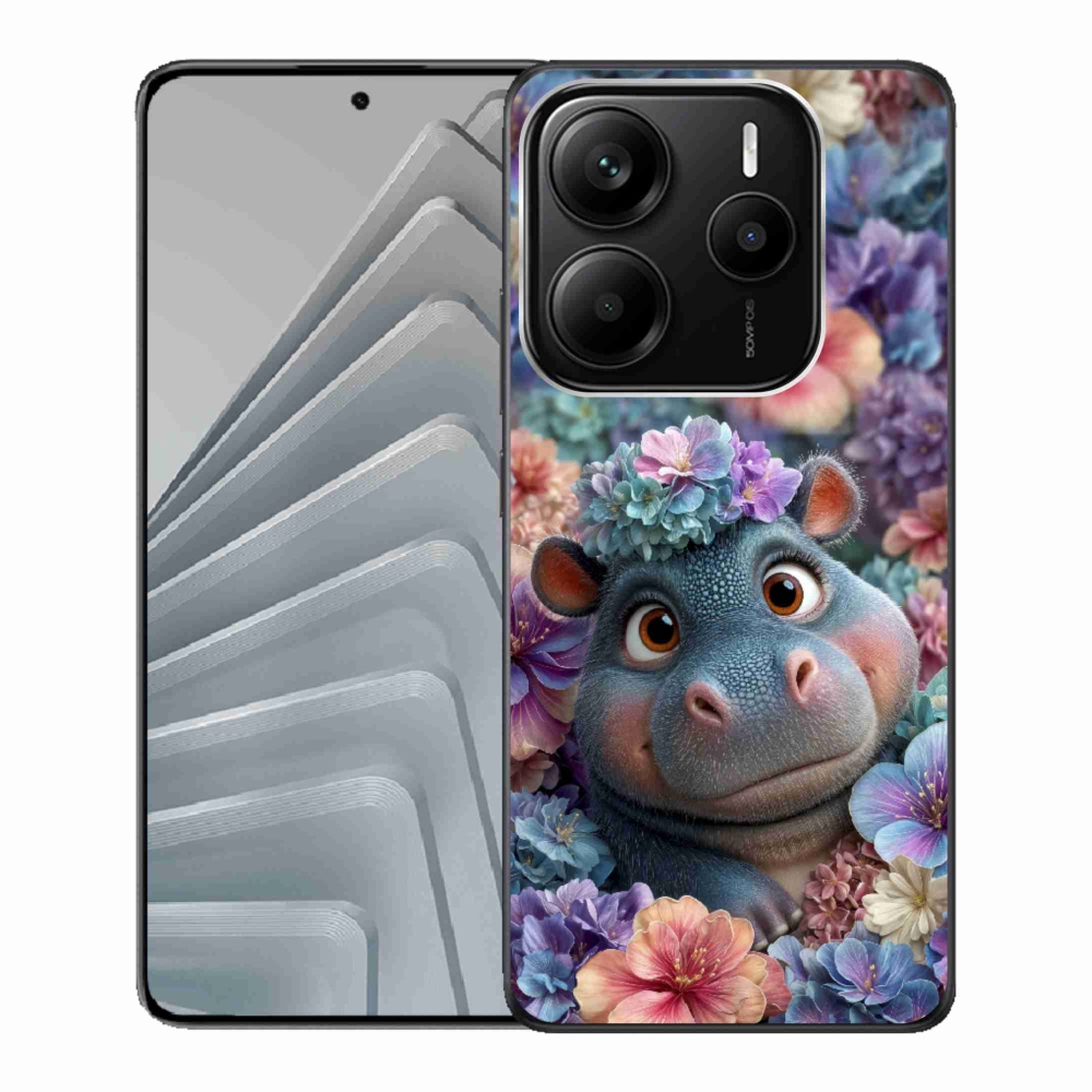 Gelový kryt mmCase na Xiaomi Redmi Note 14 5G - hrošík v květinách