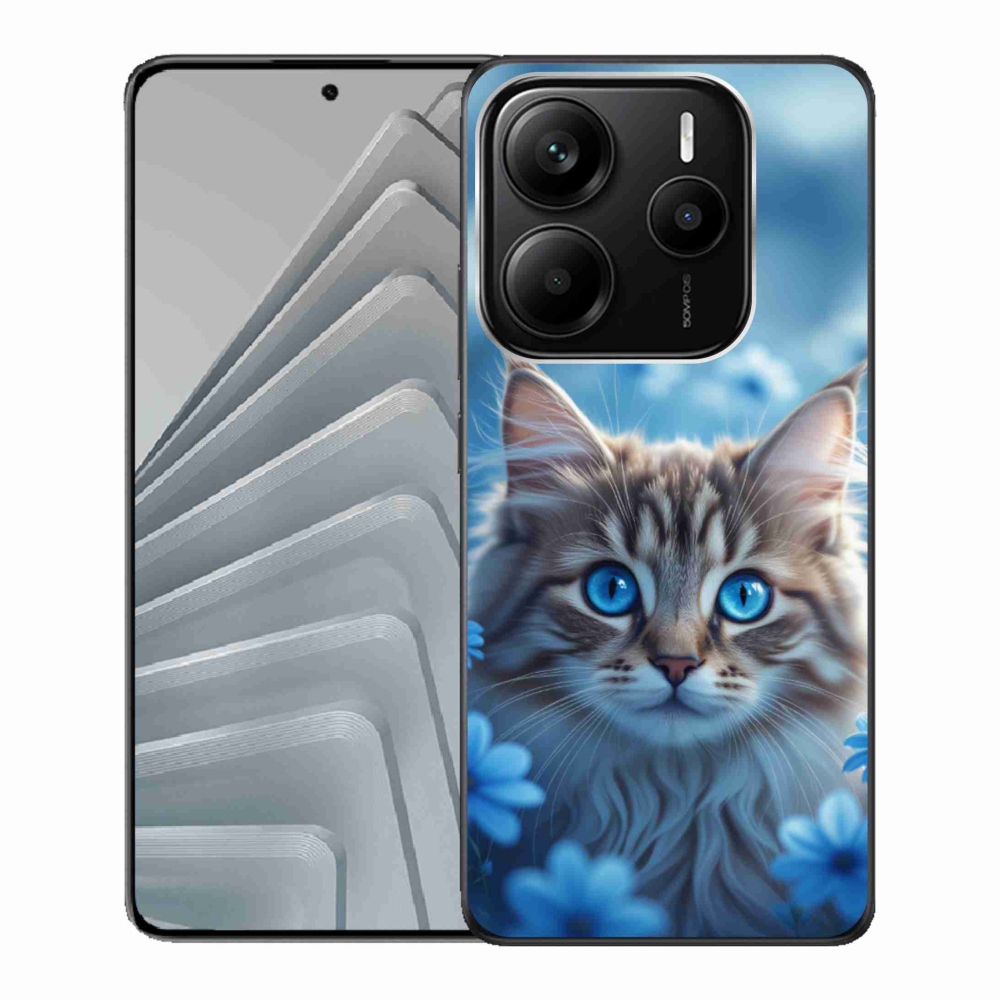 Gelový kryt mmCase na Xiaomi Redmi Note 14 5G - koťátko v modrých květech