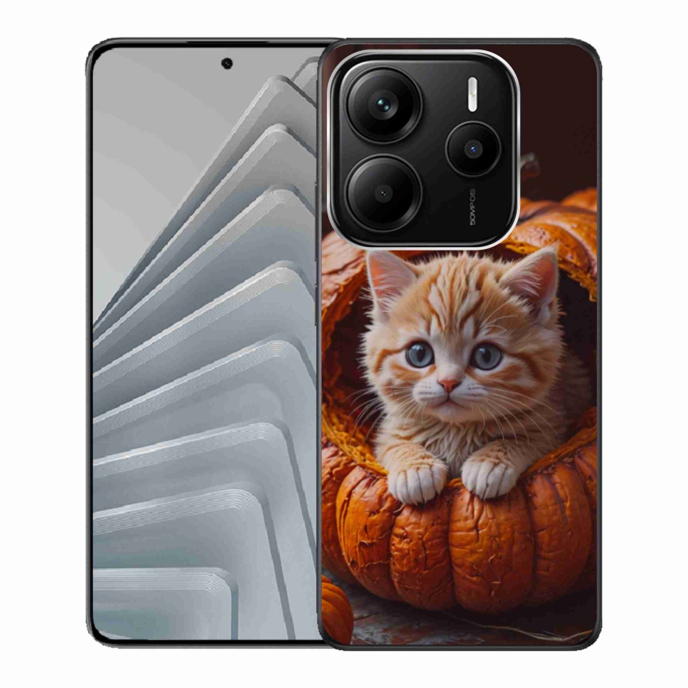 Gelový kryt mmCase na Xiaomi Redmi Note 14 5G - kotě a dýně 2