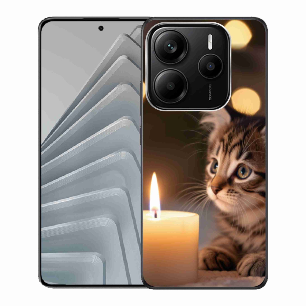 Gelový kryt mmCase na Xiaomi Redmi Note 14 5G - kotě a svíčka