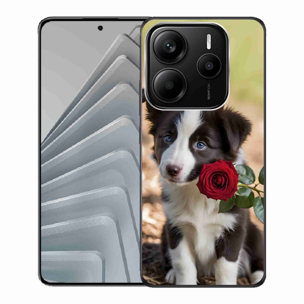 Gelový kryt mmCase na Xiaomi Redmi Note 14 5G - roztomilá border kolie s růží