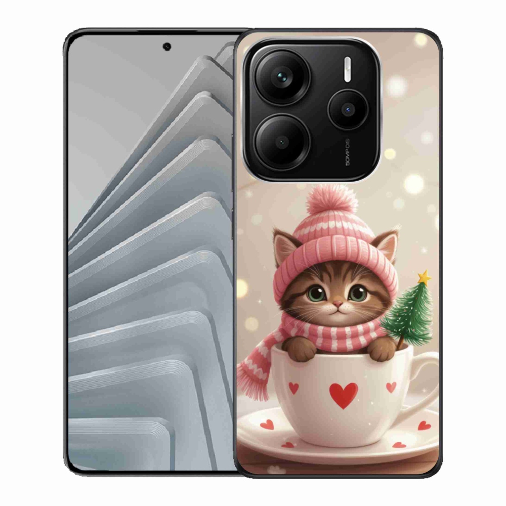 Gelový kryt mmCase na Xiaomi Redmi Note 14 5G - vánoční kotě v hrnku