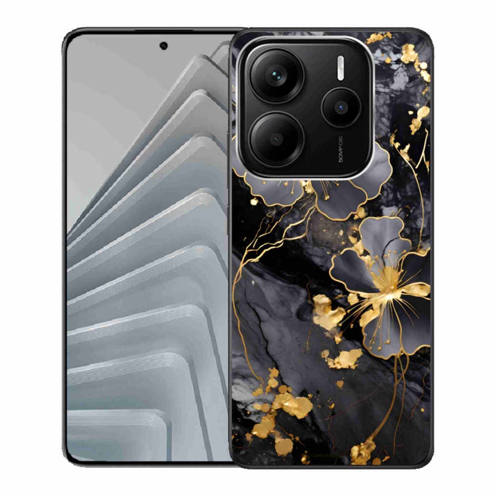 Gelový kryt mmCase na Xiaomi Redmi Note 14 5G - zlaté květy