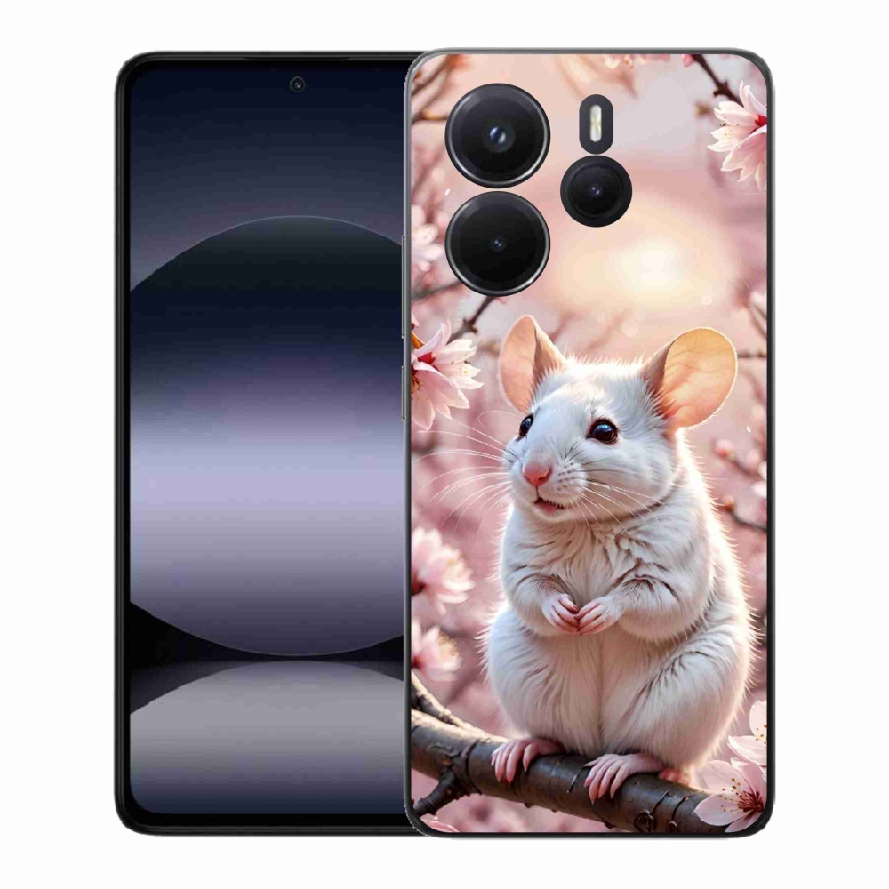 Gelový kryt mmCase na Xiaomi Redmi Note 14 - bílá myš na větvi