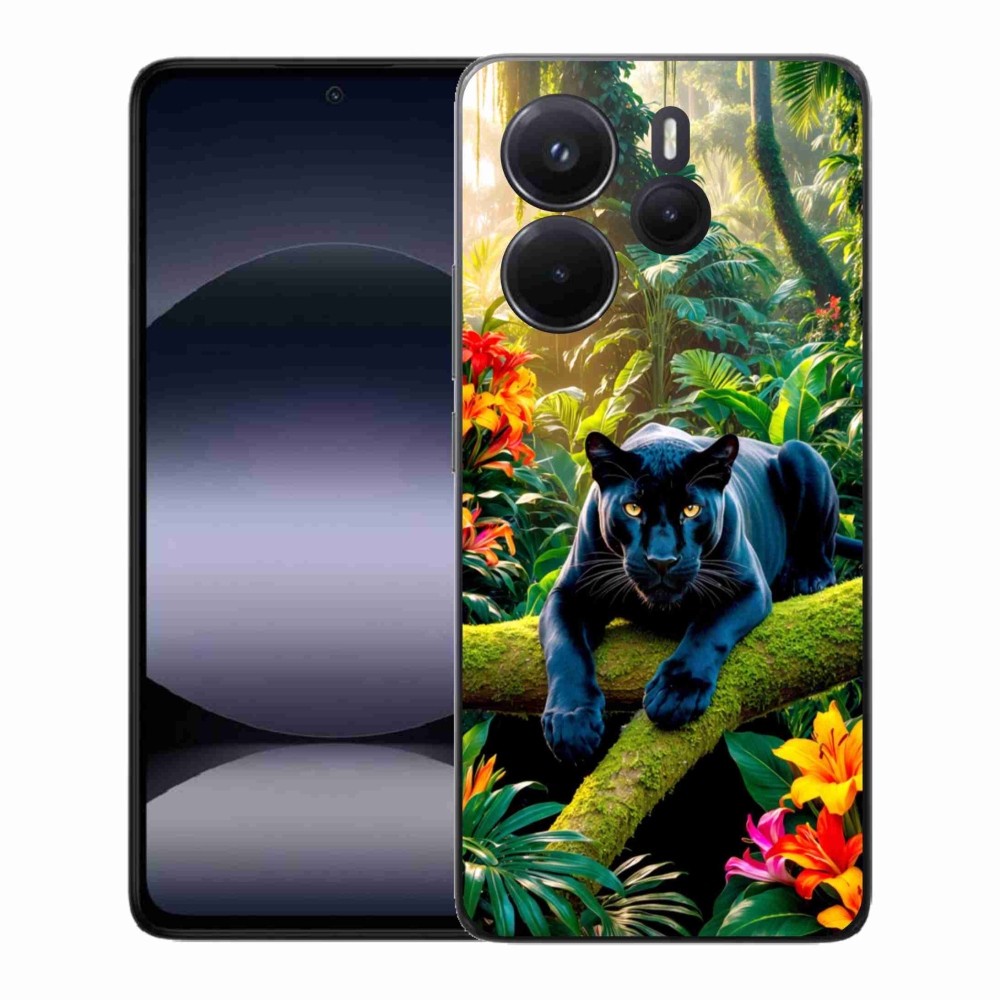Gelový kryt mmCase na Xiaomi Redmi Note 14 - černý panter v džungli
