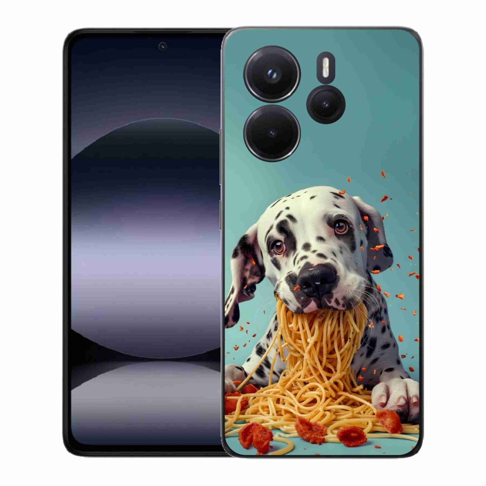 Gelový kryt mmCase na Xiaomi Redmi Note 14 - dalmatin a špagety