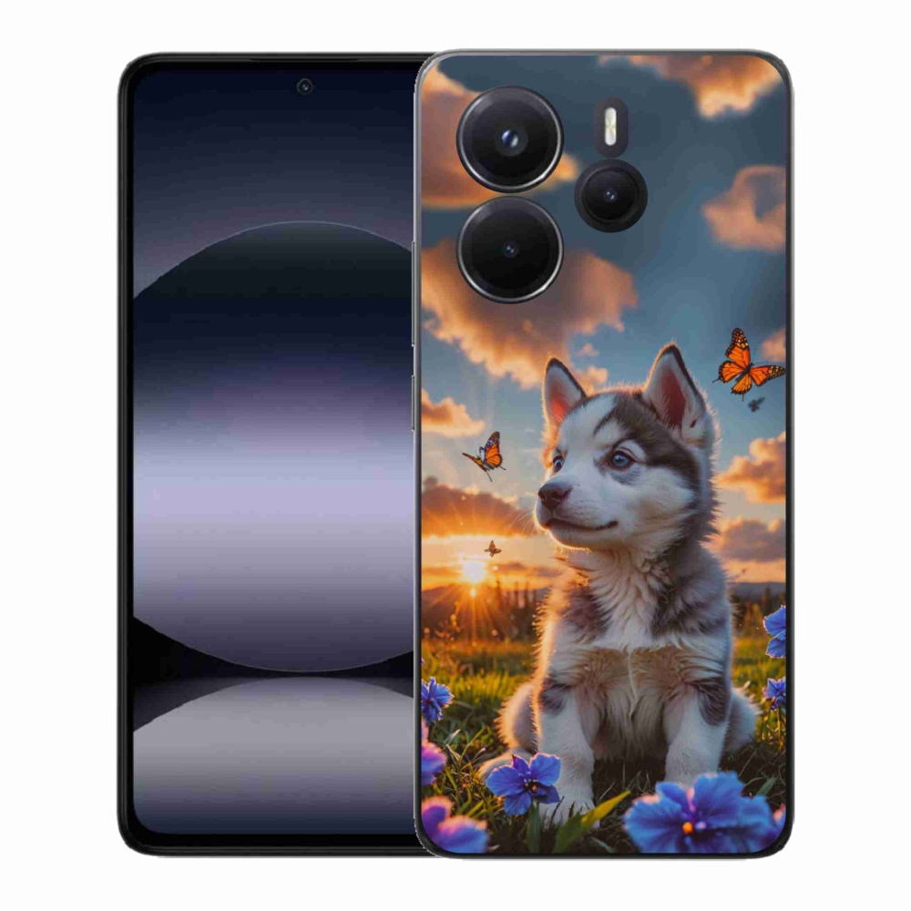 Gelový kryt mmCase na Xiaomi Redmi Note 14 - husky při západu slunce