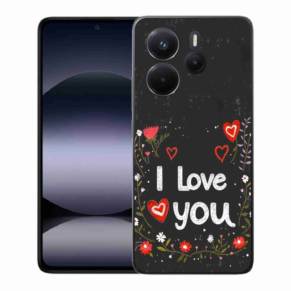 Gelový kryt mmCase na Xiaomi Redmi Note 14 - I love you černé pozadí