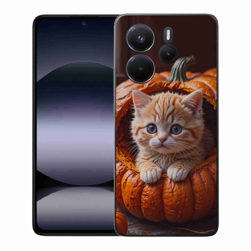 Gelový kryt mmCase na Xiaomi Redmi Note 14 - kotě a dýně 2