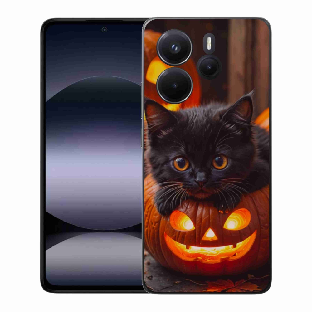 Gelový kryt mmCase na Xiaomi Redmi Note 14 - kotě a dýně