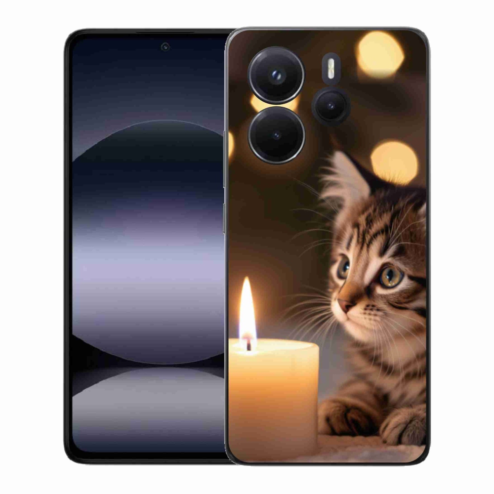 Gelový kryt mmCase na Xiaomi Redmi Note 14 - kotě a svíčka