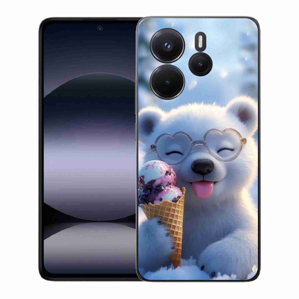 Gelový kryt mmCase na Xiaomi Redmi Note 14 - medvídek se zmrzlinou