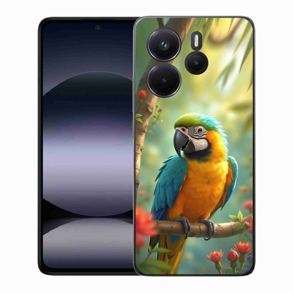 Gelový kryt mmCase na Xiaomi Redmi Note 14 - papoušek ara modrožlutá