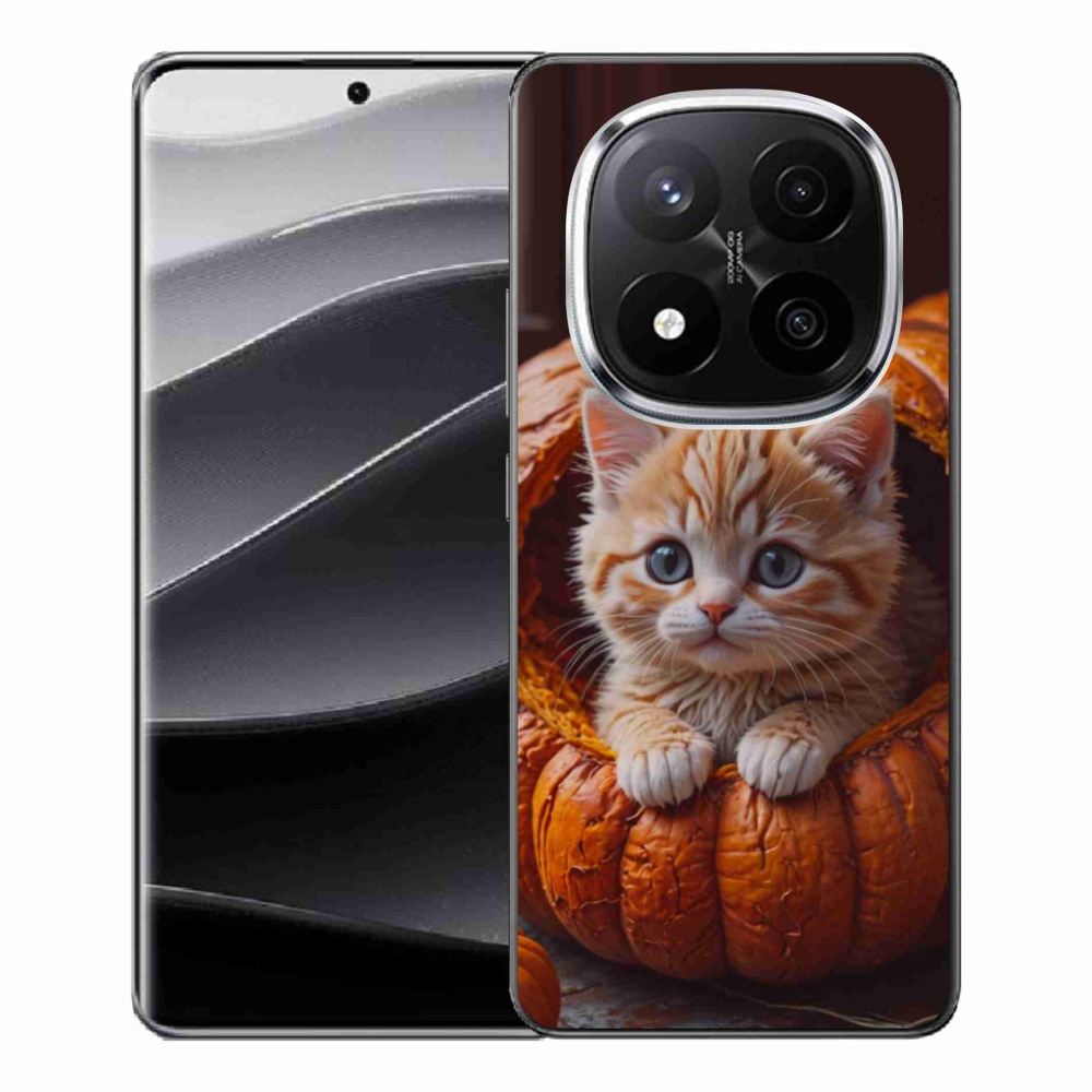 Gelový kryt mmCase na Xiaomi Redmi Note 14 Pro+ 5G - kotě a dýně 2