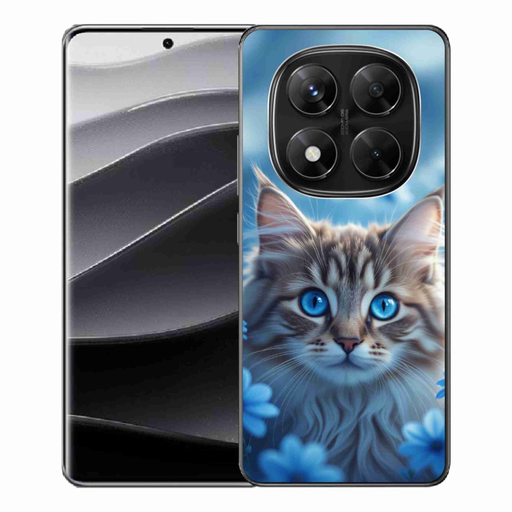Gelový kryt mmCase na Xiaomi Redmi Note 14 Pro 5G/Poco X7 5G - koťátko v modrých květech
