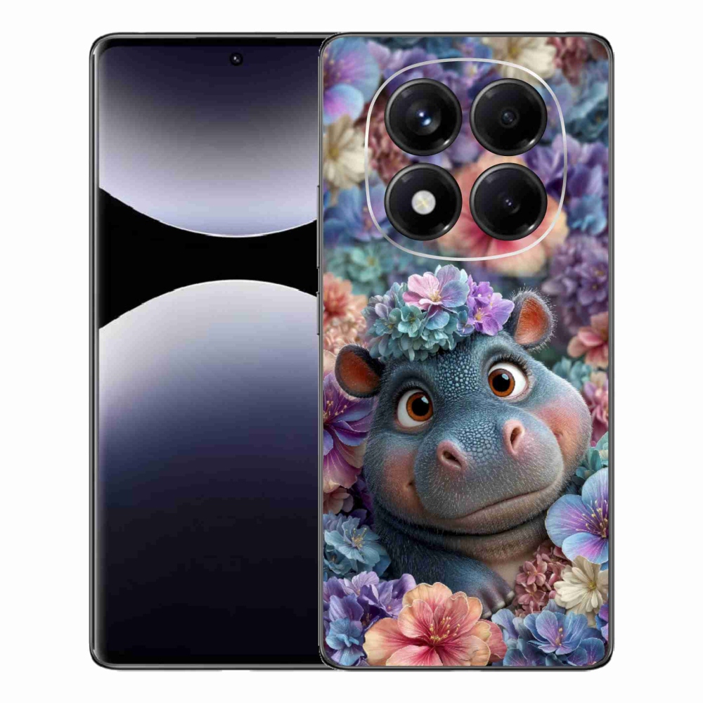 Gelový kryt mmCase na Xiaomi Redmi Note 14 Pro - hrošík v květinách