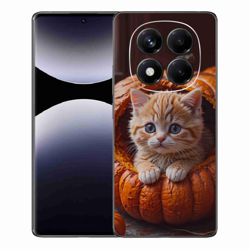 Gelový kryt mmCase na Xiaomi Redmi Note 14 Pro - kotě a dýně 2