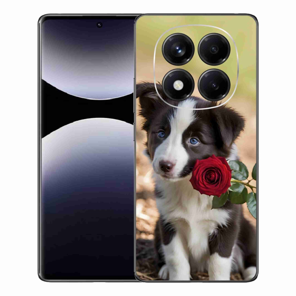 Gelový kryt mmCase na Xiaomi Redmi Note 14 Pro - roztomilá border kolie s růží