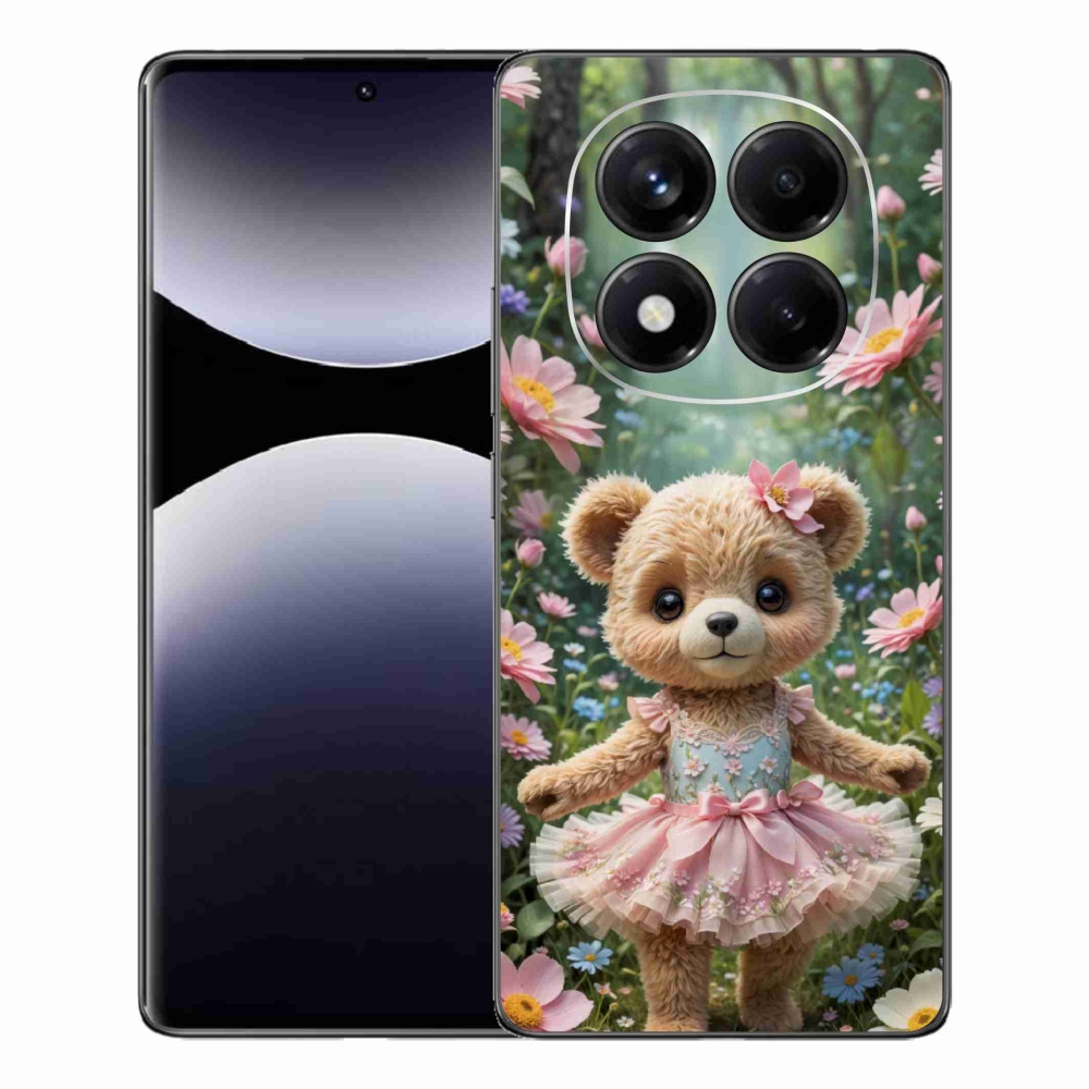 Gelový kryt mmCase na Xiaomi Redmi Note 14 Pro - roztomilý medvídek v květinách