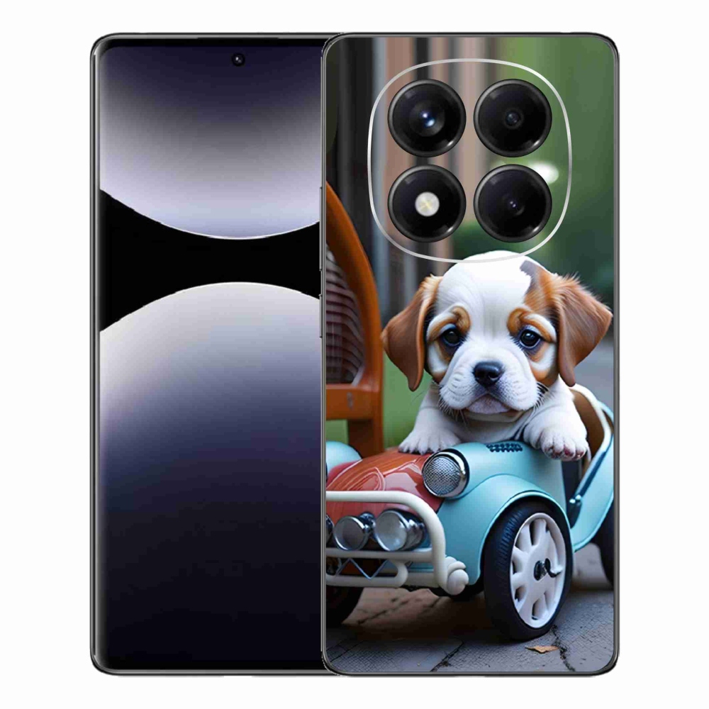 Gelový kryt mmCase na Xiaomi Redmi Note 14 Pro - štěně v retro autě