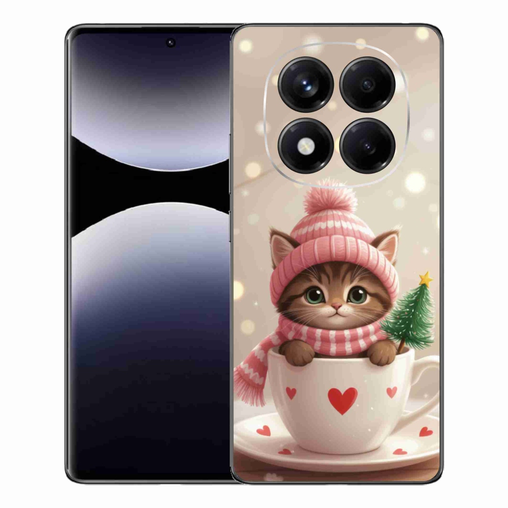 Gelový kryt mmCase na Xiaomi Redmi Note 14 Pro - vánoční kotě v hrnku