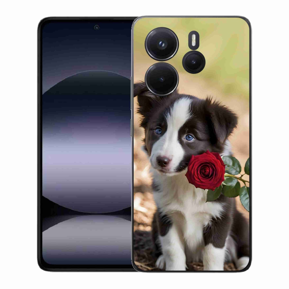 Gelový kryt mmCase na Xiaomi Redmi Note 14 - roztomilá border kolie s růží
