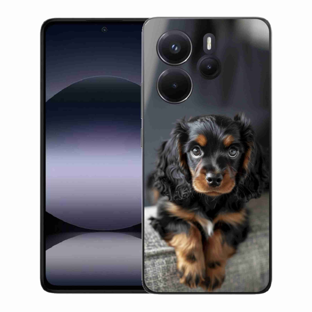 Gelový kryt mmCase na Xiaomi Redmi Note 14 - roztomilý dlouhosrstý jezevčík