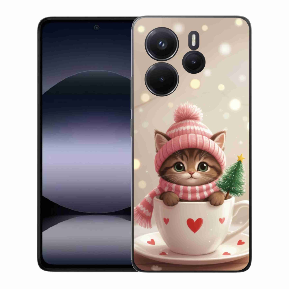 Gelový kryt mmCase na Xiaomi Redmi Note 14 - vánoční kotě v hrnku