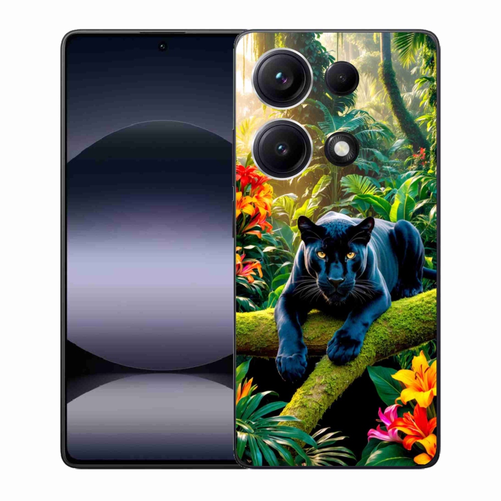 Gelový kryt mmCase na Xiaomi Redmi Note 14S - černý panter v džungli