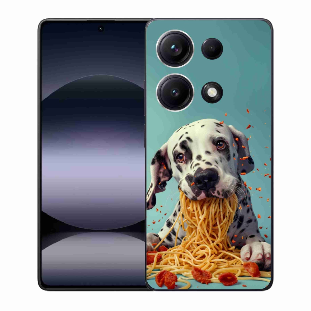 Gelový kryt mmCase na Xiaomi Redmi Note 14S - dalmatin a špagety