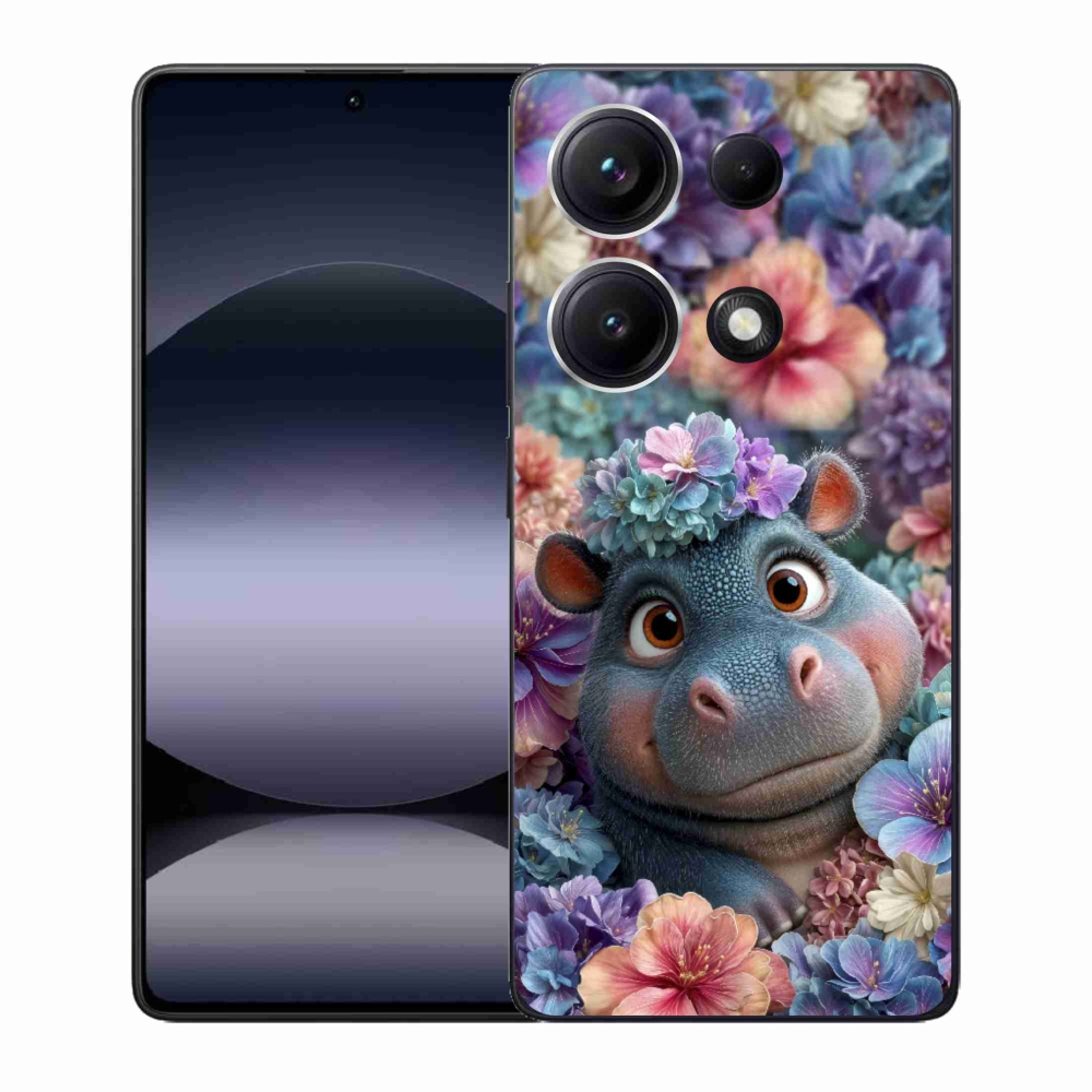 Gelový kryt mmCase na Xiaomi Redmi Note 14S - hrošík v květinách