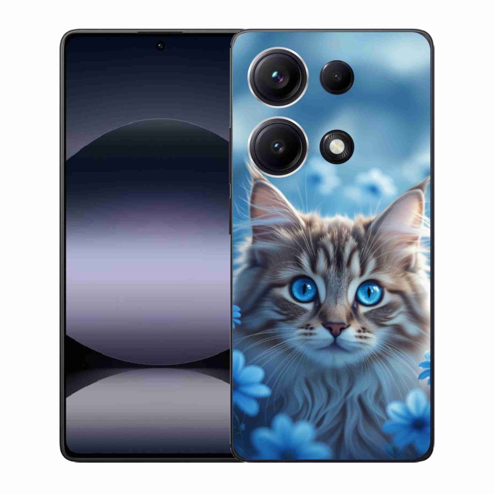 Gelový kryt mmCase na Xiaomi Redmi Note 14S - koťátko v modrých květech