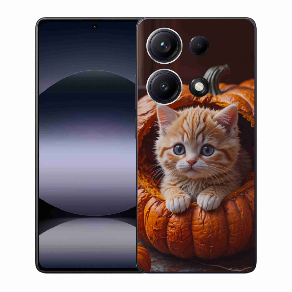 Gelový kryt mmCase na Xiaomi Redmi Note 14S - kotě a dýně 2