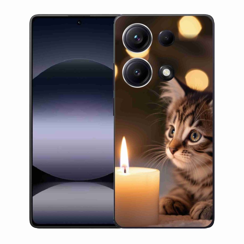 Gelový kryt mmCase na Xiaomi Redmi Note 14S - kotě a svíčka