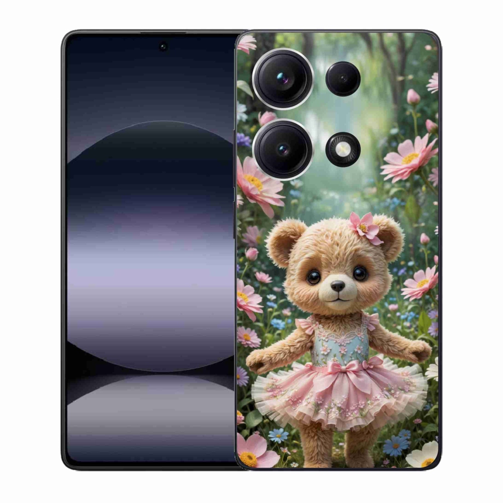 Gelový kryt mmCase na Xiaomi Redmi Note 14S - roztomilý medvídek v květinách