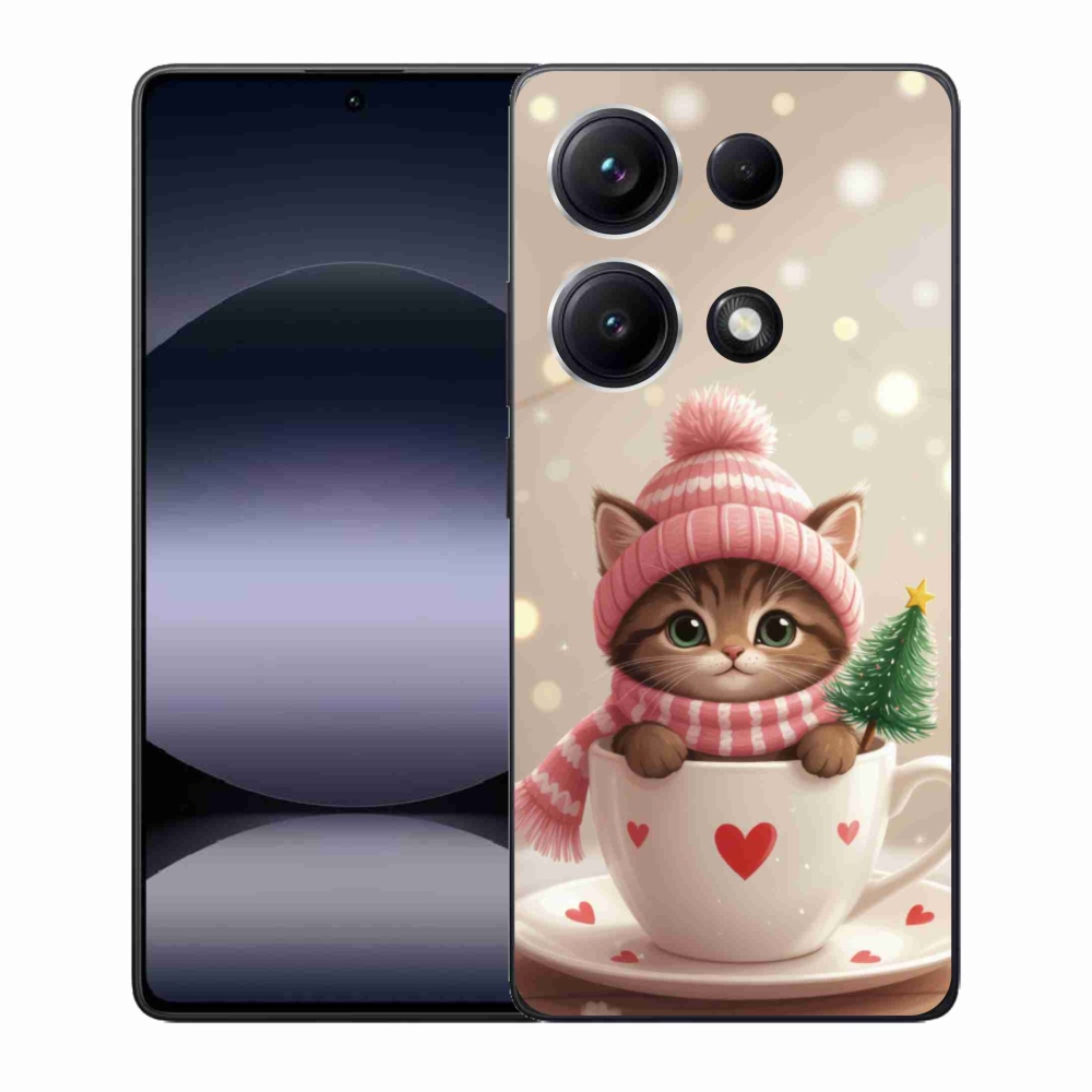 Gelový kryt mmCase na Xiaomi Redmi Note 14S - vánoční kotě v hrnku