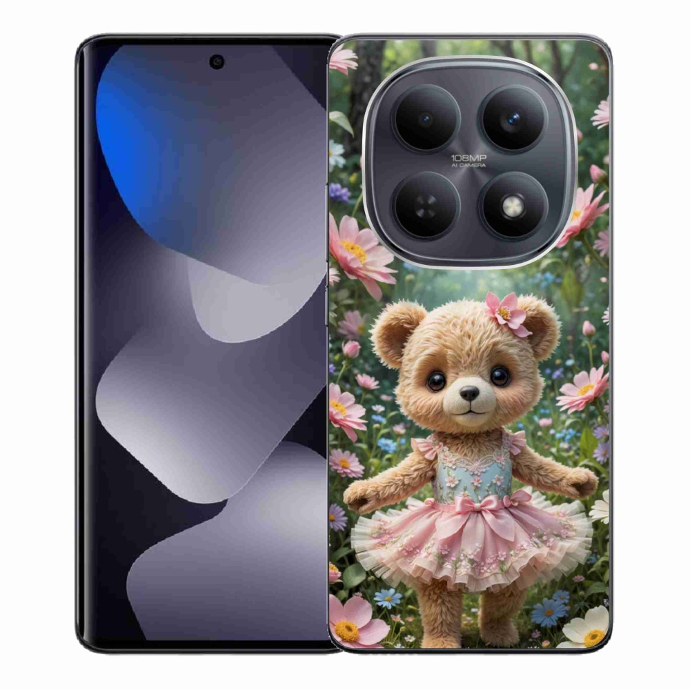 Gelový kryt mmCase na Xiaomi Redmi Note 15 4G/5G/Poco M8 5G - roztomilý medvídek v květinách