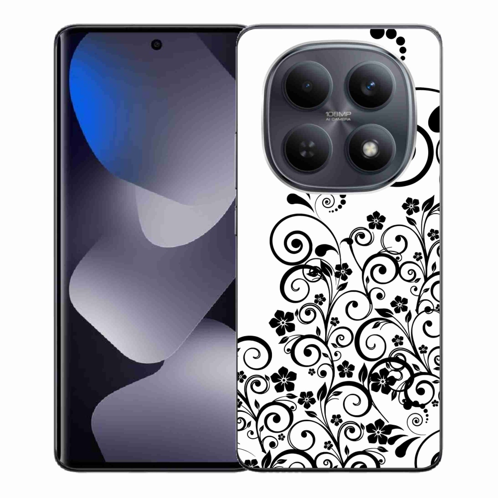 Gelový kryt mmCase na Xiaomi Redmi Note 15 4G - černobílé květinové vzory
