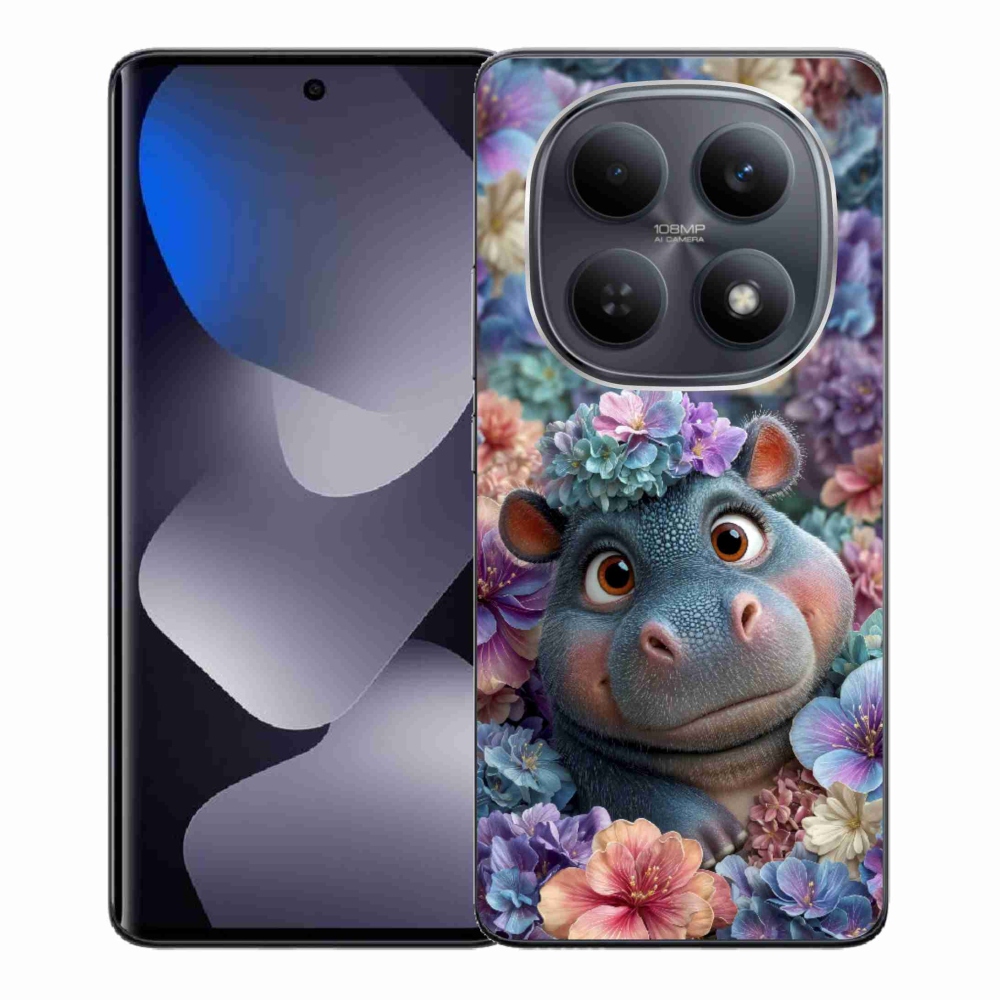 Gelový kryt mmCase na Xiaomi Redmi Note 15 4G - hrošík v květinách