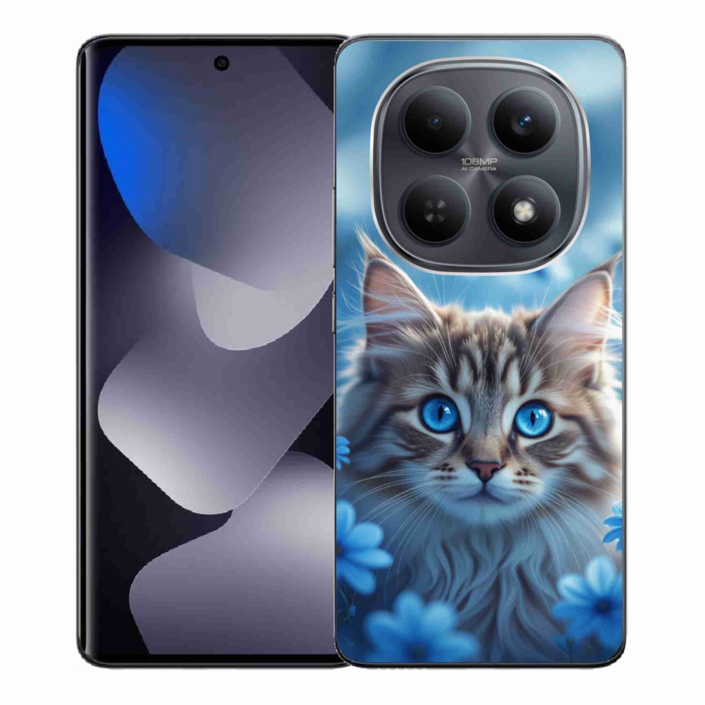 Gelový kryt mmCase na Xiaomi Redmi Note 15 4G - koťátko v modrých květech