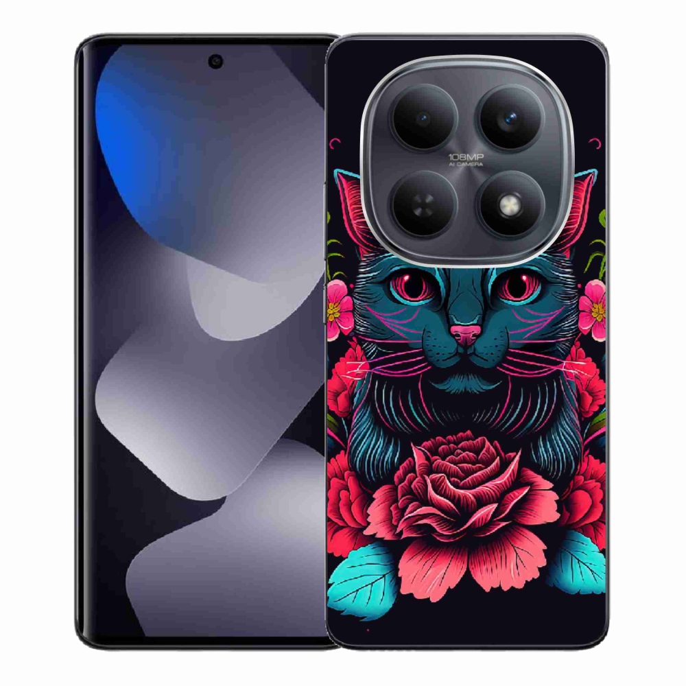 Gelový kryt mmCase na Xiaomi Redmi Note 15 4G - květiny a kočka