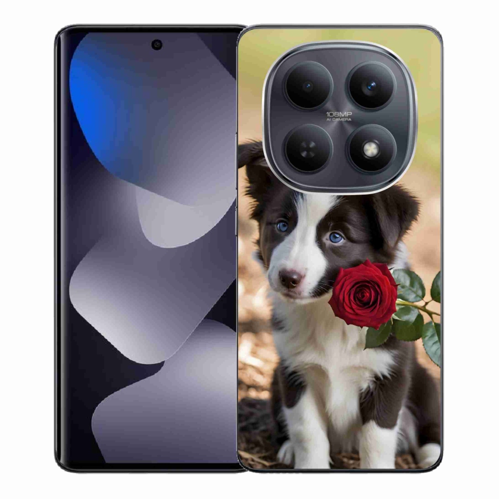 Gelový kryt mmCase na Xiaomi Redmi Note 15 4G - roztomilá border kolie s růží