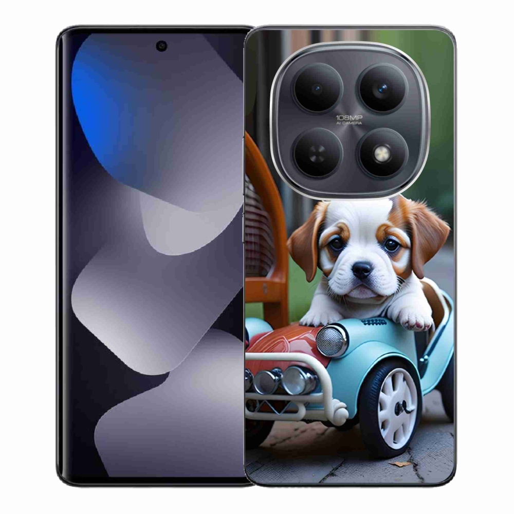 Gelový kryt mmCase na Xiaomi Redmi Note 15 4G - štěně v retro autě