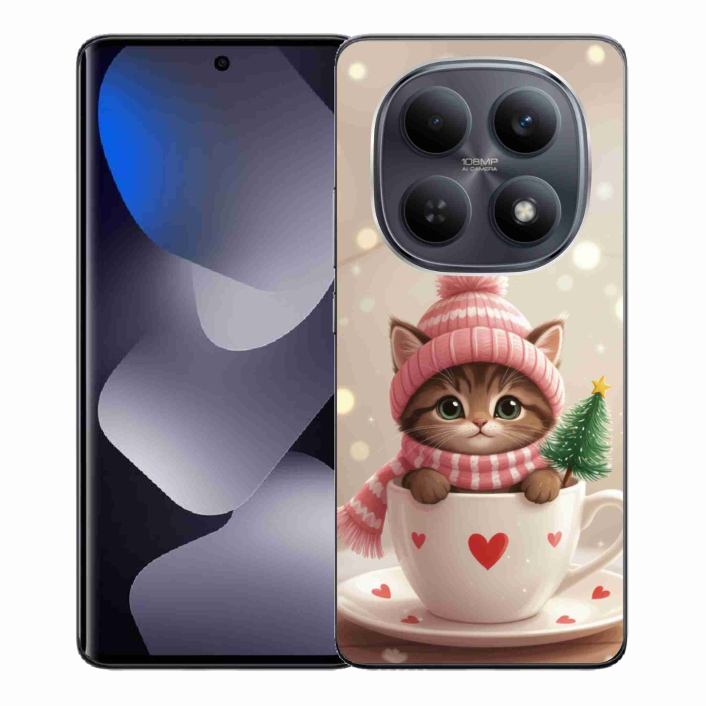 Gelový kryt mmCase na Xiaomi Redmi Note 15 4G - vánoční kotě v hrnku