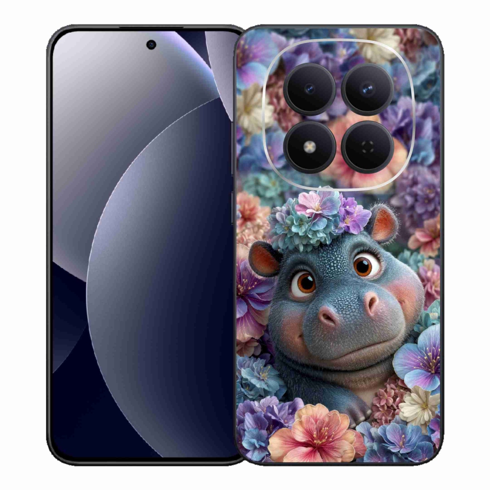 Gelový kryt mmCase na Xiaomi Redmi Note 15 Pro 5G - hrošík v květinách