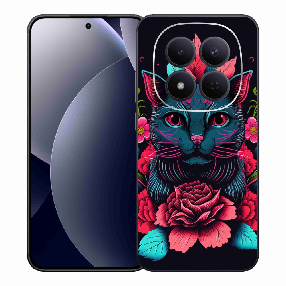 Gelový kryt mmCase na Xiaomi Redmi Note 15 Pro 5G - květiny a kočka