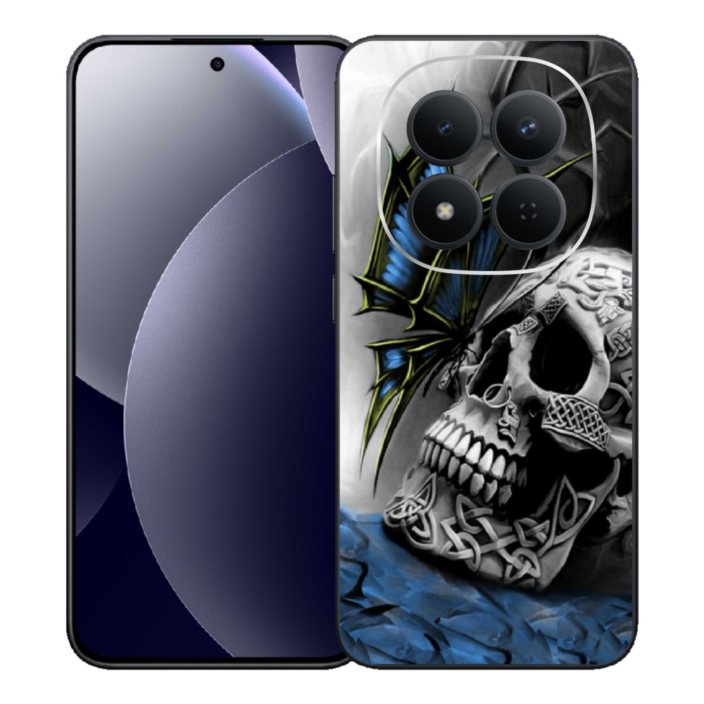 Gelový kryt mmCase na Xiaomi Redmi Note 15 Pro 5G - motýl a lebka