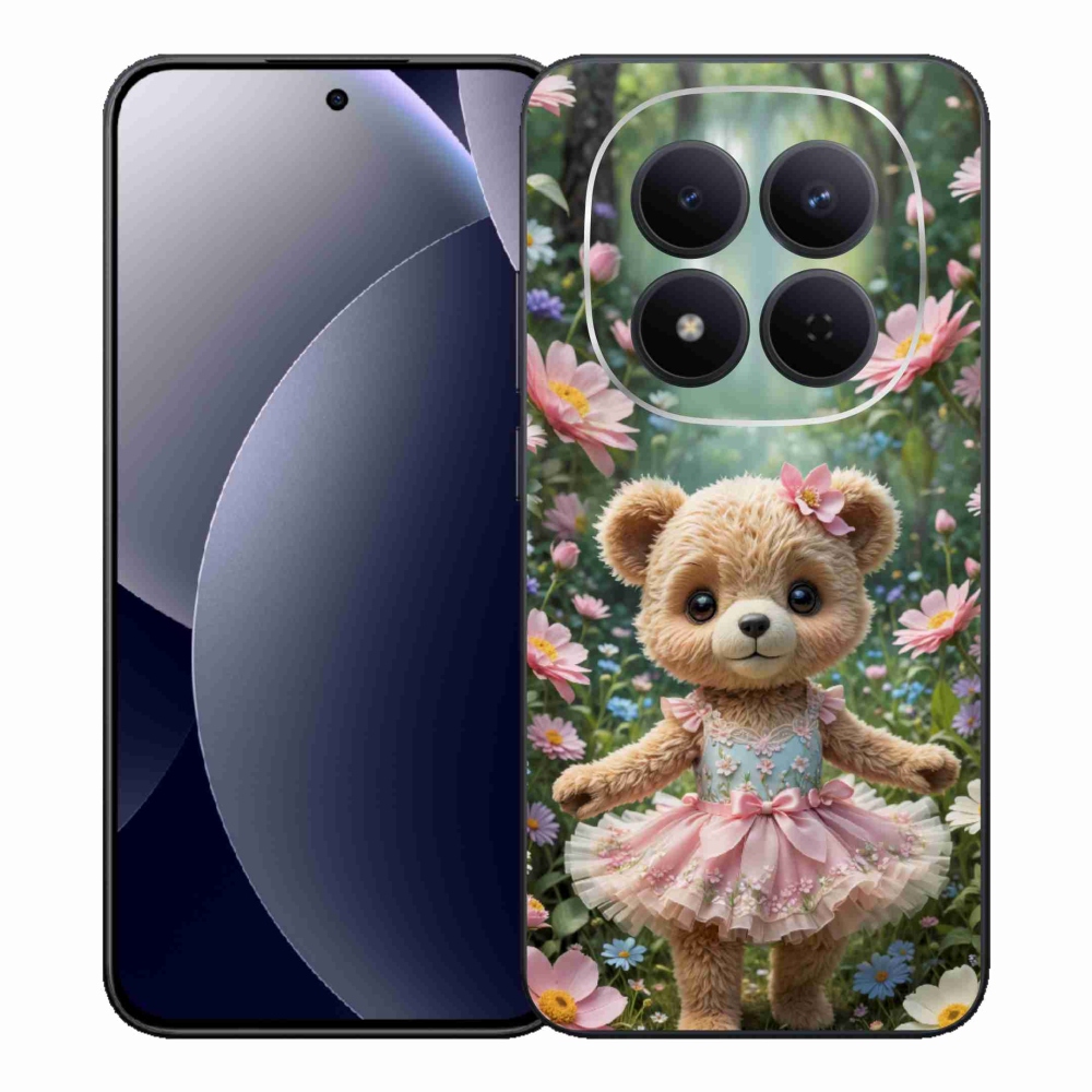 Gelový kryt mmCase na Xiaomi Redmi Note 15 Pro 5G - roztomilý medvídek v květinách
