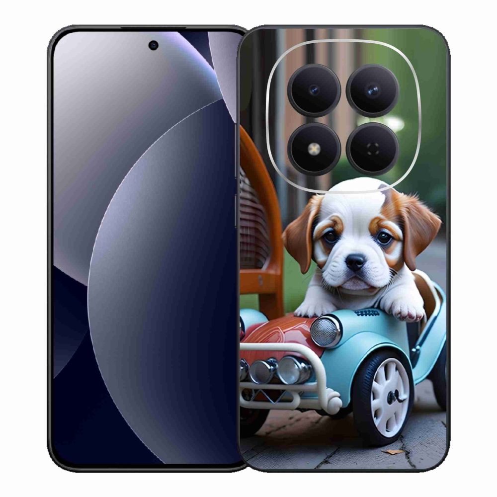 Gelový kryt mmCase na Xiaomi Redmi Note 15 Pro 5G - štěně v retro autě